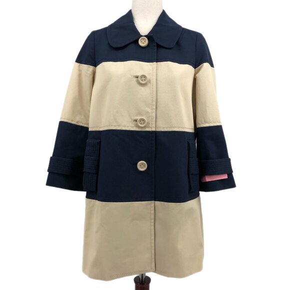 kate spade Jackets & Blazers - Kate Spade Blue & Cream Striped Overcoat | Bow Accent Button Closure